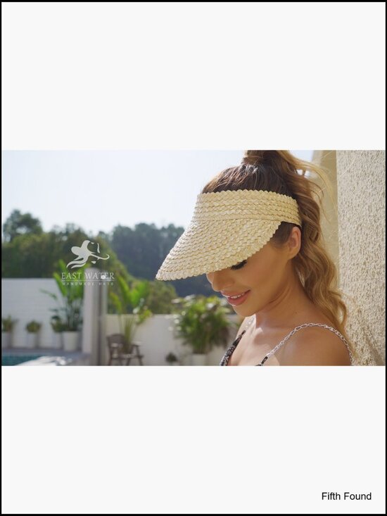 Handmade Wheat Straw Sun Visor Hat, SPF 50, Packable Beach Accessory main image 7